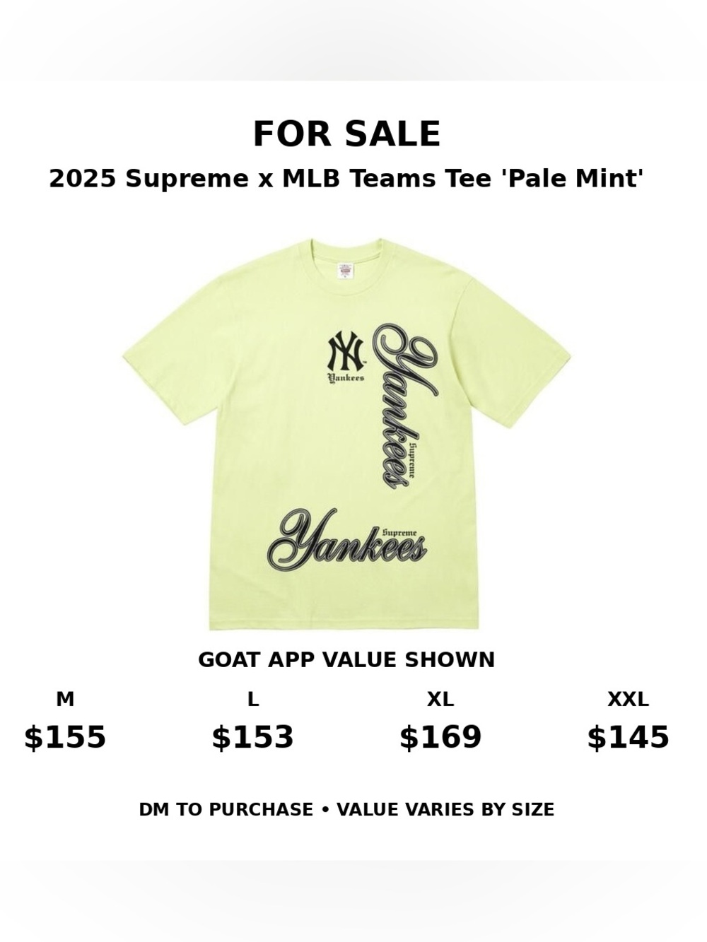 Supreme Pale Mint Yankees Script Tee